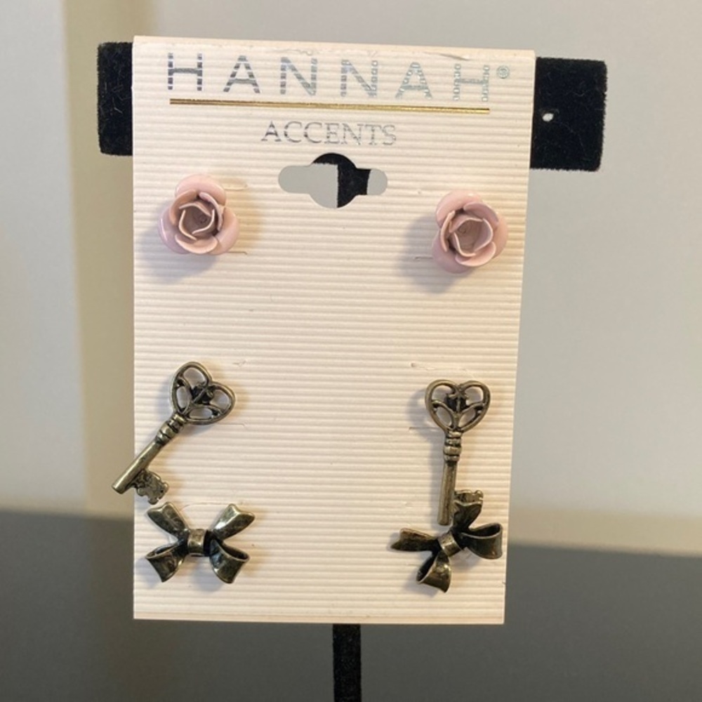 Hannah Pink Rose and Silver Key Earrings